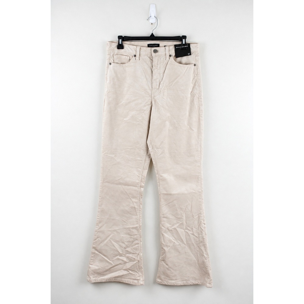 Banana Republic Premium Denim High-Rise Flare Beige Corduroy Pants Womens 31 NWT